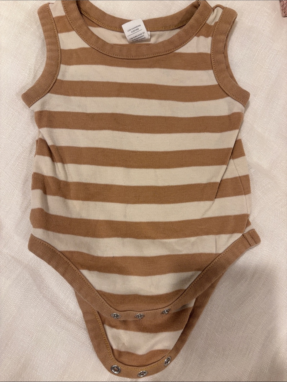Colored Organics Cream and Tan Striped Tank One-Piece Bodysuit